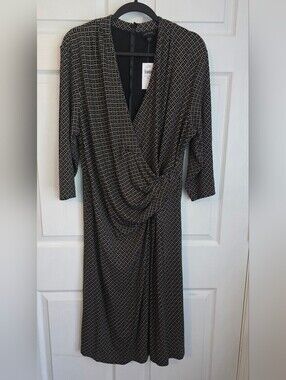 NWT J.Jill Wearever Draped Wrap Midi Dress XL Black Playful Geometric 306201